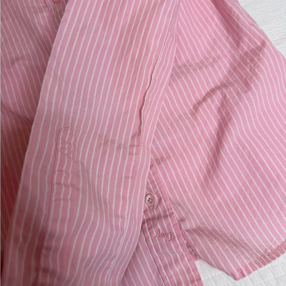 Abercrombie and Fitch AF Superfine Poplin Y2K Button Up Pink White Long Sleeve - Picture 4 of 9